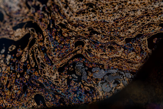 Abstract Macro Cellular Pattern with Metallic Gold and Iridescent Soap Film