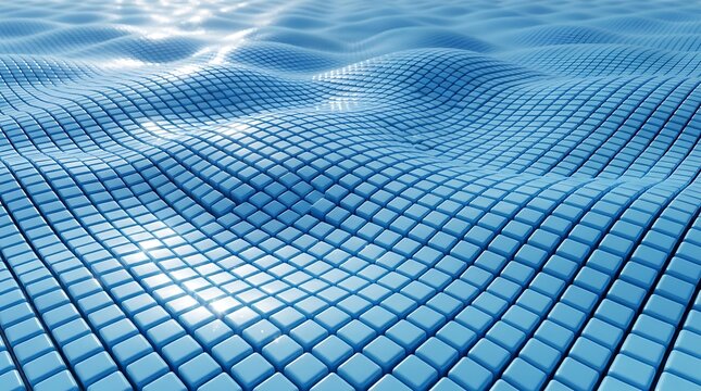 Abstract blue 3d cubes surface background with smooth wave pattern