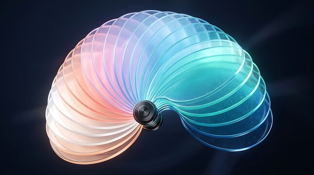 Abstract 3d circular fan shape with translucent gradient glass layers