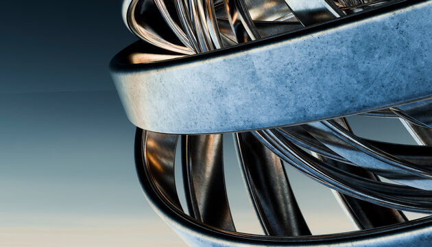 Abstract metal rings in a polished industrial 3D rendering