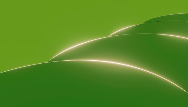 Abstract green circles with glowing curved light lines