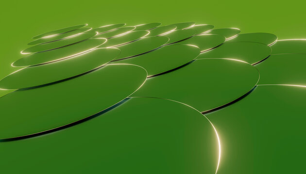 Abstract green circles with glowing curved edges