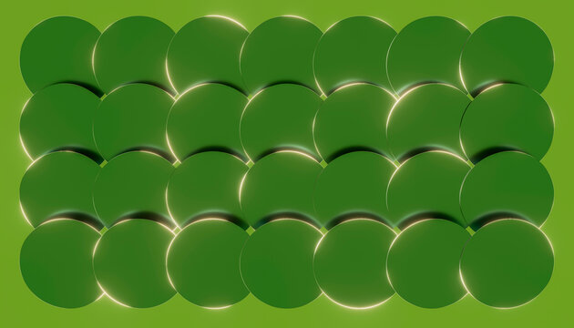 Green abstract circle pattern with luminous curved edges