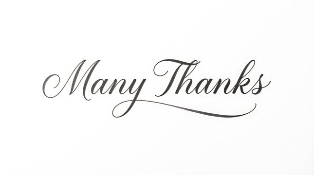Elegant calligraphy reading many thanks in black ink on a white background a beautiful handwritten expression of gratitude and appreciation