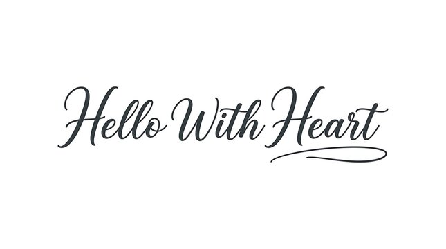 Elegant black calligraphy saying hello with a heart illustration on a white background for greeting cards and romantic designs