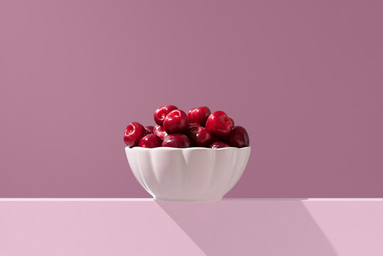 Picota cherries from Jerte Valley in white bowl