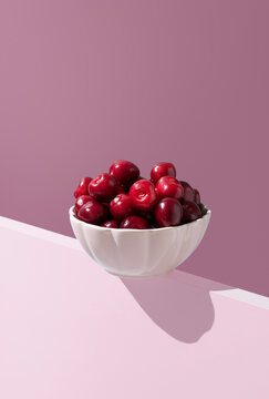 Sweet Picota cherries from Jerte Valley in white bowl