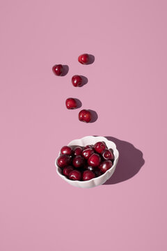 Picota cherries from Jerte Valley in white bowl