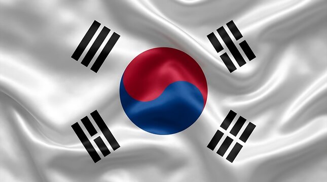 Wavy flag of south korea with silk texture