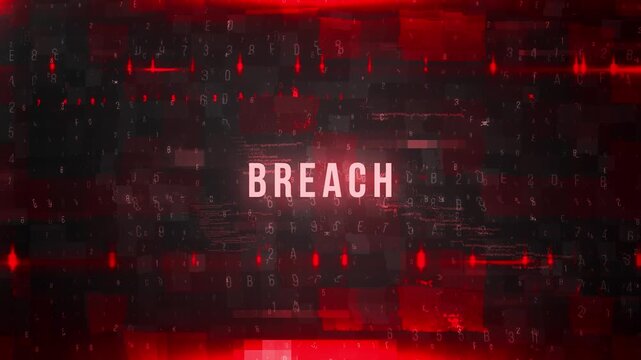 Breach Warning Emerging From Red Binary Static, Leaking Data Fragments And Signal Lines For Cybersecurity News, Explainers And Alert Backgrounds