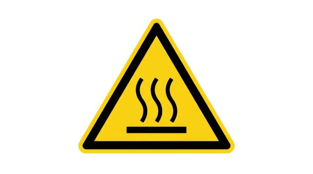 Yellow warning sign with steam or smoke symbol indicating hot surface or hazard alert