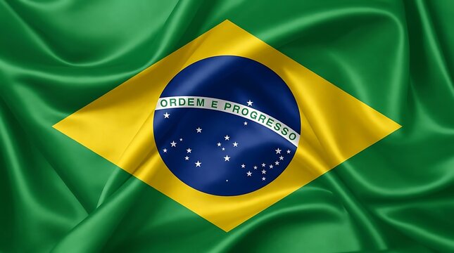 Waving flag of brazil with silk texture background