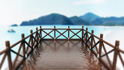 Fototapeta premium Balcony with a nice sea and mountains view. 3D illustration