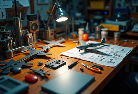 Assembler Focused on Miniature Airplane Kit Craftsman Depot Desk