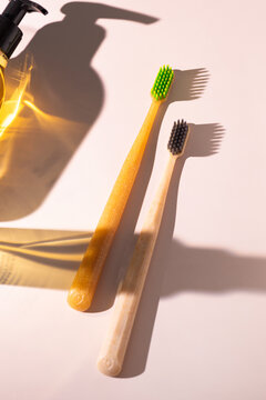 Sustainable toothbrush and dental care morning routine concept