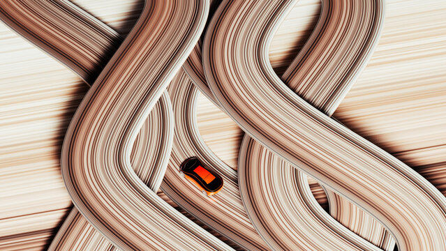 Small Electric Car in Complex Interchange from Above