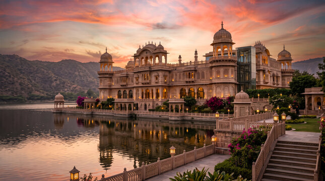 Modern Yet Ancient Luxurious Indian Palace At Sunset