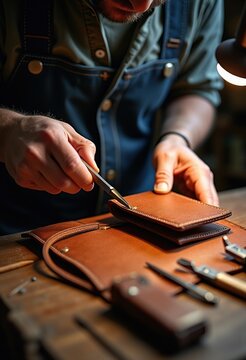 Leatherworker Crafting Custom Wallet Precision Hand Tools Artisanship Durable Craft Accessories