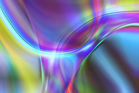 Iridescent curved technology background with vivid neon color