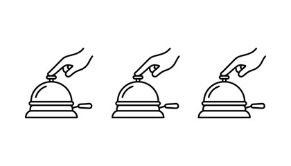 Fototapeta premium Hand pushing service bell icon collection showing reception concierge alert concept line art vector illustration set
