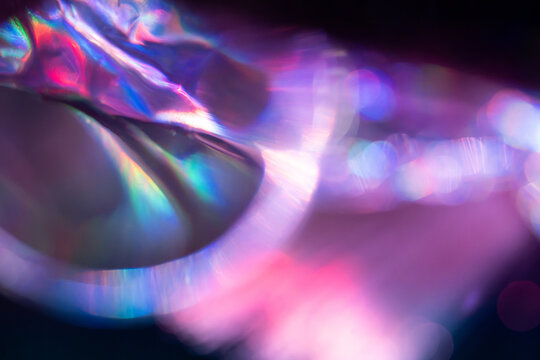 Iridescent holographic fabric with colorful abstract light
