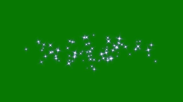 Twinkle star glitter trail and shining light blast transition, sparkling stars shine animation with glowing doodle effects, fairy tail glitter particles sparkling, on green screen background, 4k