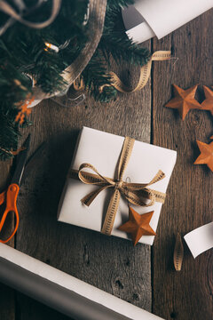 Rustic: Wrapped Present With Rusty Star Ornament