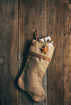Rustic: Christmas Stocking with Gift Inside