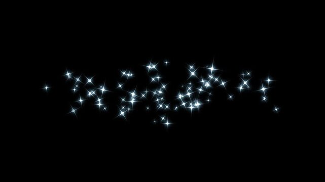 White glittering star dust trail sparkling particles stars animation. twinkle stars blast, shining white particle stars dusts, fairy tail glitter particles sparkling, on black screen background, 4k