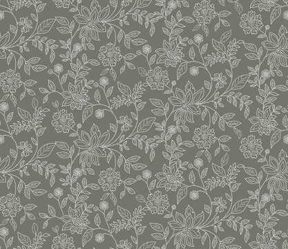 Seamless Hand draw Floral pattern, line drawing Floral design, Textile print design, wallpaper