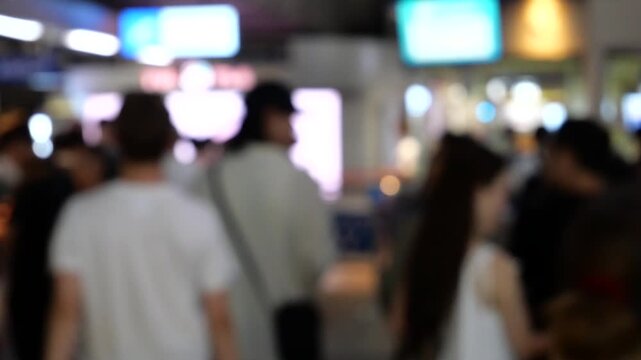 Fast motion of Asian crowd at city train station 