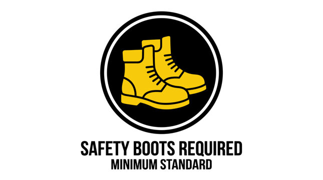 Mandatory safety boots required industrial sign with boot icons.