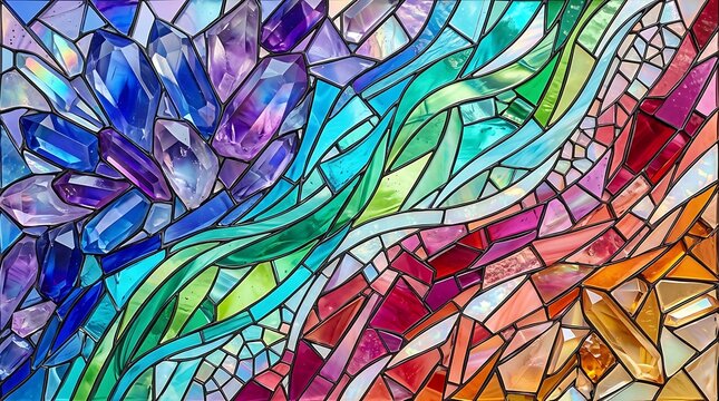Colorful Crystal Stained Glass Pattern Abstract Gemstone Mosaic Background for Vibrant Web Design