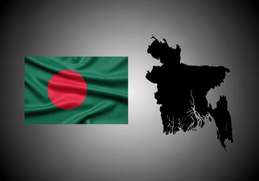 Flag and map of bangladesh on a grey background