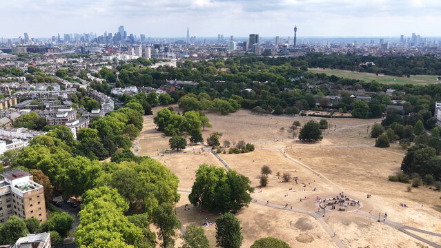 Primrose Hill Drought London Skyline Aerial