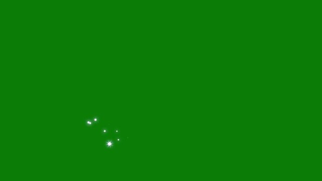 Glowing line love shape animation, glitter starburst glowing flat vector doodle glitter particle trail animation. Glitter stars trail transition on a green screen background glitter stars particles.