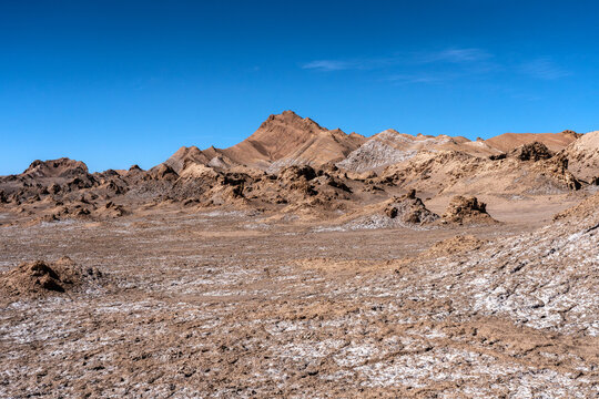 Arid volcanic landscape in Valle de Marte, Atacama Chile