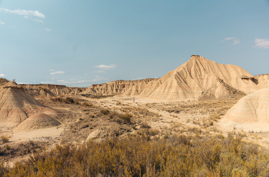 Eroded badlands landscape in Bardenas Reales desert, Spain