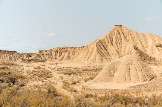 Eroded badlands landscape in Bardenas Reales desert, Spain