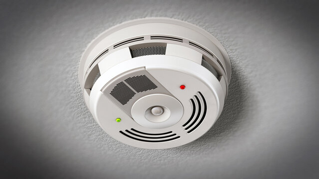 Smoke Detector isolated on gray background. 3D illustration