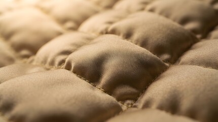Naklejka premium Close-up detail of puffy quilted satin fabric in a light beige color showing soft textures and precision stitching for luxury bedding or high-end fashion upholstery design