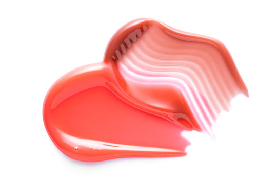 Red lip gloss smear with glossy textured streaks
