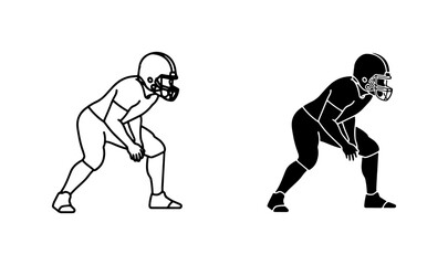 Fototapeta premium American Football Player Silhouette, Ready Stance Vector Icons. Sport Athlete Outline, Game Action Graphics.