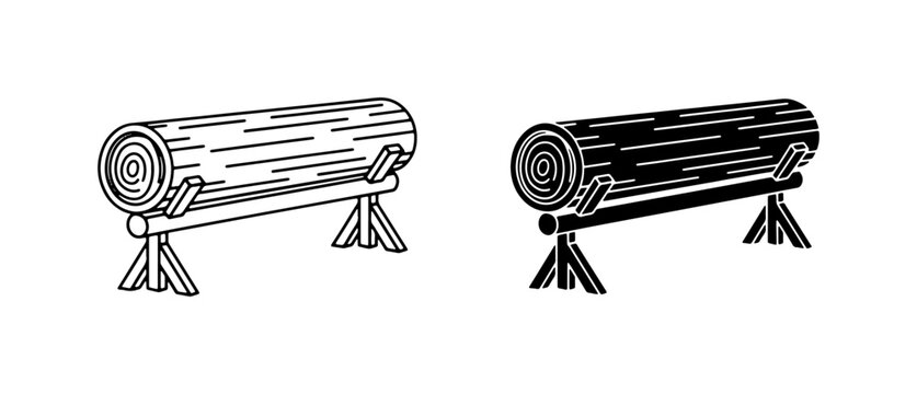 Log Sawhorse Vector Icons: Timber Cutting Support, Woodworking Tools, Forest Industry