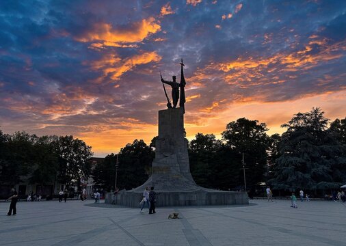 A view of the Monument to the Serbian Soldier in Kraljevo, Serbia.