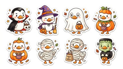 Fototapeta premium Cute halloween ducklings dressed in festive costumes