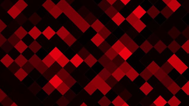 Dark red blinking square mosaic abstract pattern. Perfect for modern technology, digital backgrounds, and dynamic advertising videos.
