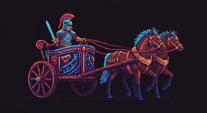 Roman warrior in a horse drawn chariot