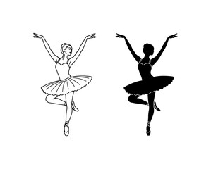 Ballet Dancer Silhouette Vector, Elegant Female Dancer Line Art, Classical Dance Pose, Performance Art Graphics © Mumin