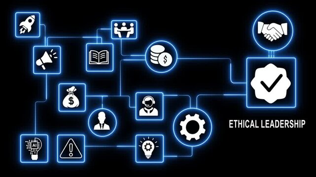 Ethical leadership concept with glowing digital network and business strategy infographic corporate governance